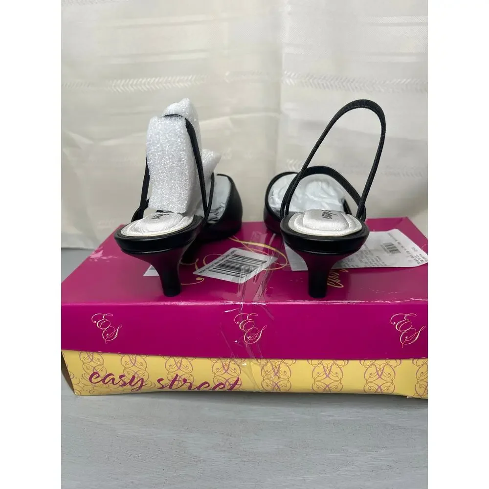 NIB Easy Street Unna Womens 8.5 M Black Multi Strap Pointed Toe Kitten Heels